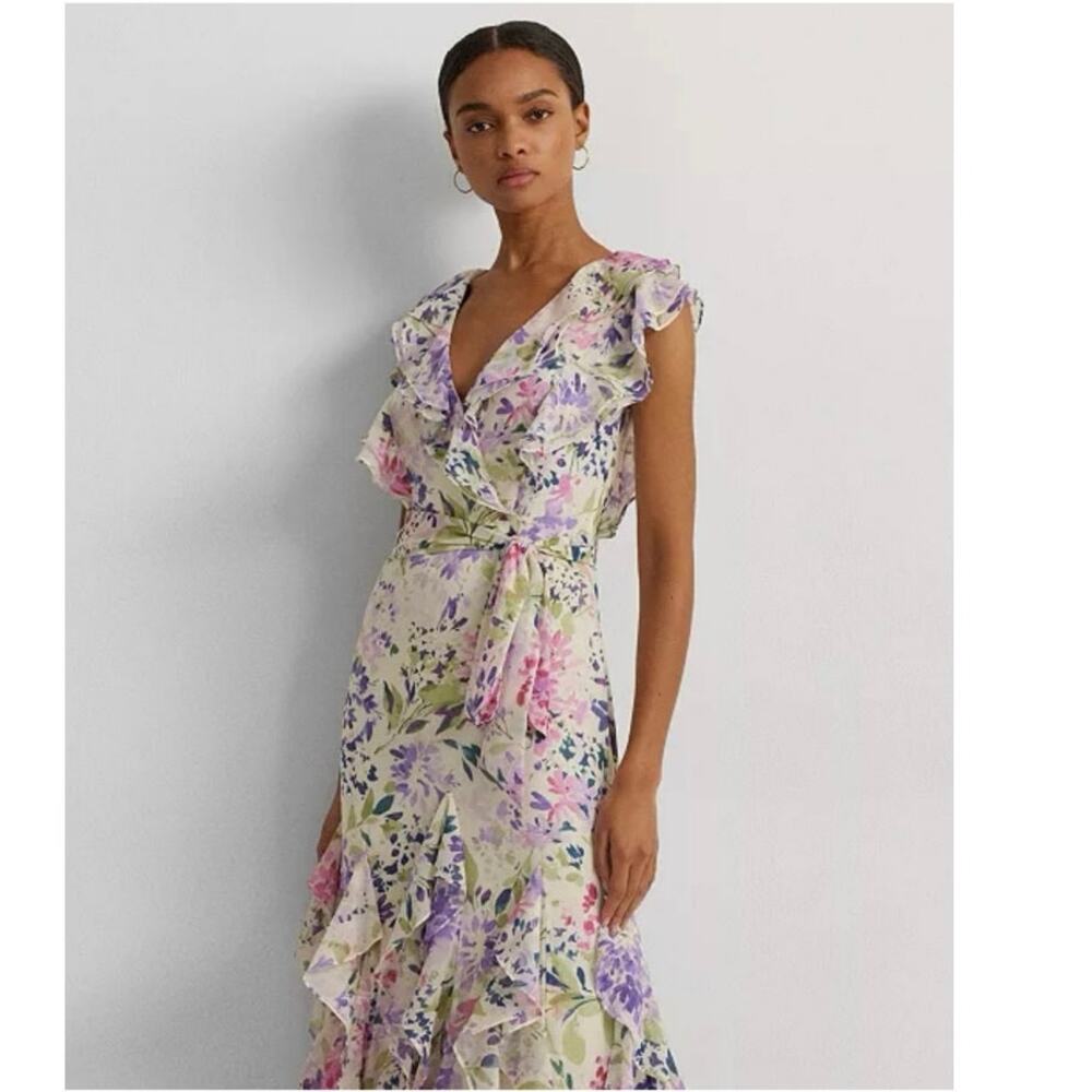 Lauren Ralph Lauren Maxi Dress Size 0 Ruffle Floral Cottagecore Feminine NWT - Picture 8 of 16